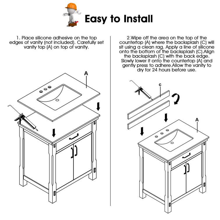 DORNBERG 48'' Stone Single Vanity Top with Sink and 3 Faucet Holes